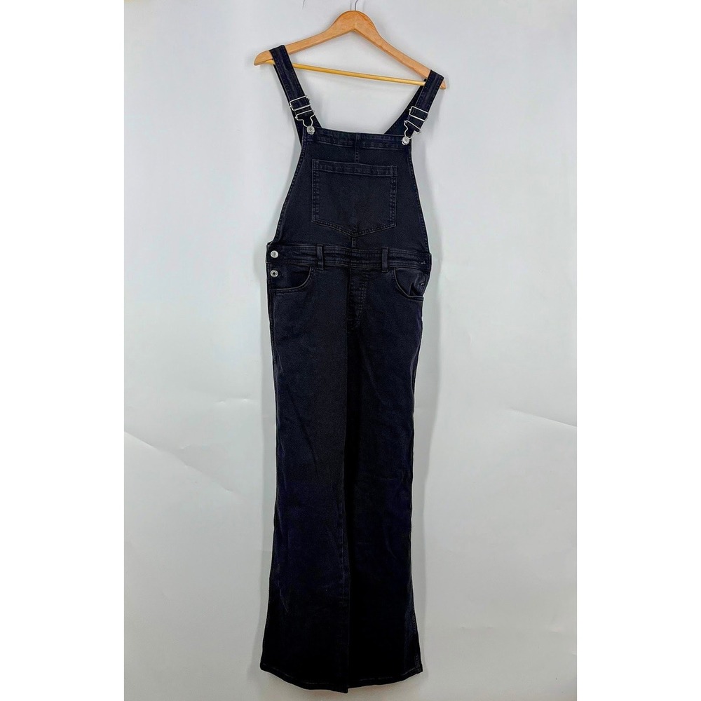 &Denim Womens Black Denim Overalls Recycled Cotton Straight‎ Leg Size M NWT